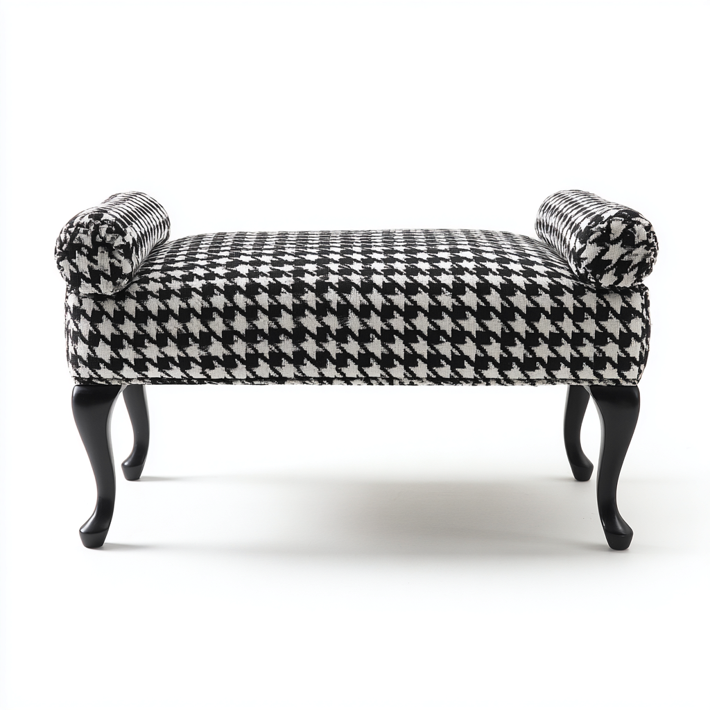 Banc de lit rembourré en tissu avec pieds en bois 120x40x45 cm - noir-blanc - assise décorative pour chambre-Nookupyard