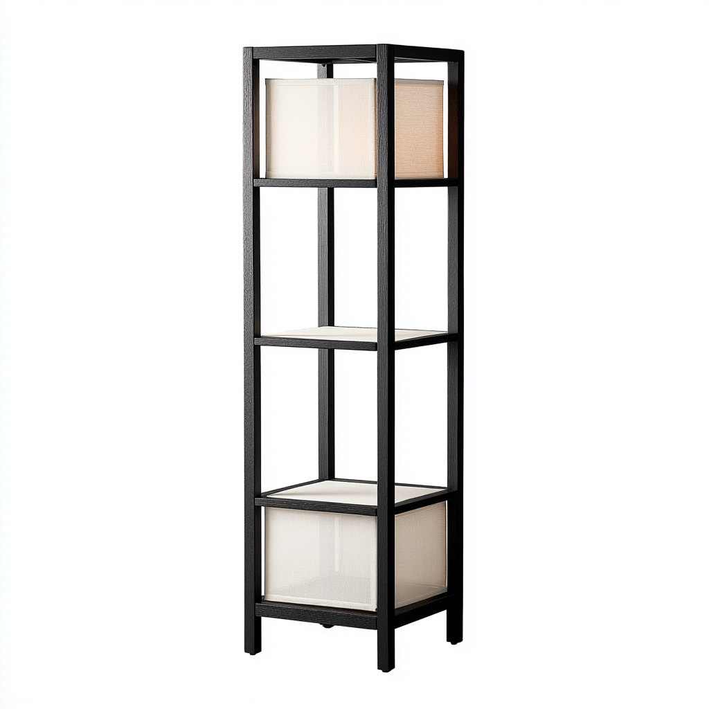 Lampadaire en métal et tissu 35x35x150 cm - noir-beige - éclairage d'ambiance intérieur - design contemporain-Nookupyard