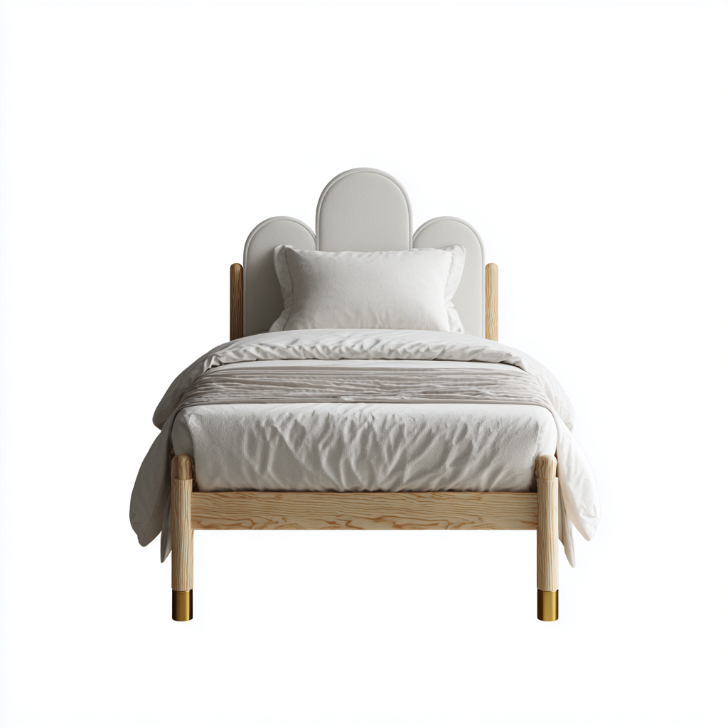 Lit simple rembourré en bois avec tête de lit décorative 200x90x95 cm - blanc-bois clair - design élégant pour chambre-Nookupyard