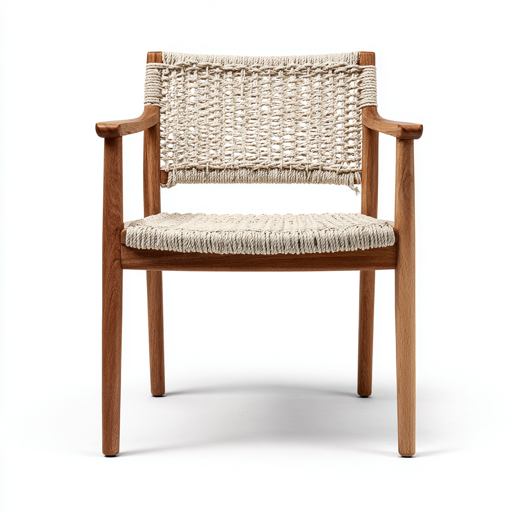 Chaise de jardin en bois avec assise tressée 58x55x78 cm - bois naturel-beige - style artisanal pour extérieur-Nookupyard