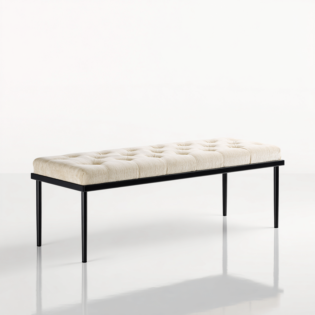 Banc de lit rembourré avec structure en métal 120x40x45 cm - beige-noir - assise élégante pour chambre-Nookupyard