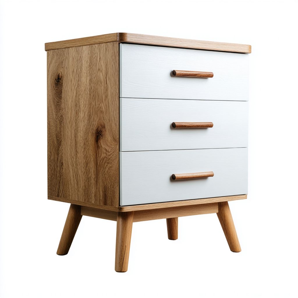 Cassettiera - legno - 65x40x70 cm - bianco-legno naturale - design nordico per camera da letto-Dengohut