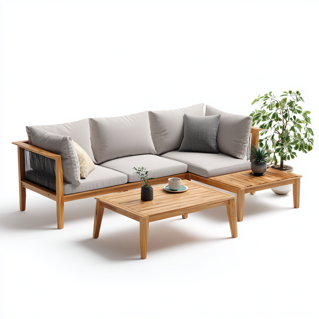 Divani da esterno-legno massello-tessuto-210x150x78cm-grigio-naturale-moderno-Dengohut