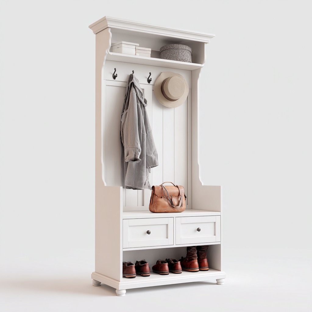 Attaccapanni-legno-metallo-98x42x198cm-bianco-design classico-Dengohut