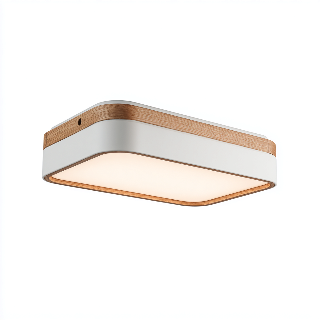 Lampada da soffitto-Legno-Metallo-Acrilico-40x30x6cm-Bianco-Naturale-Stile moderno-Dengohut