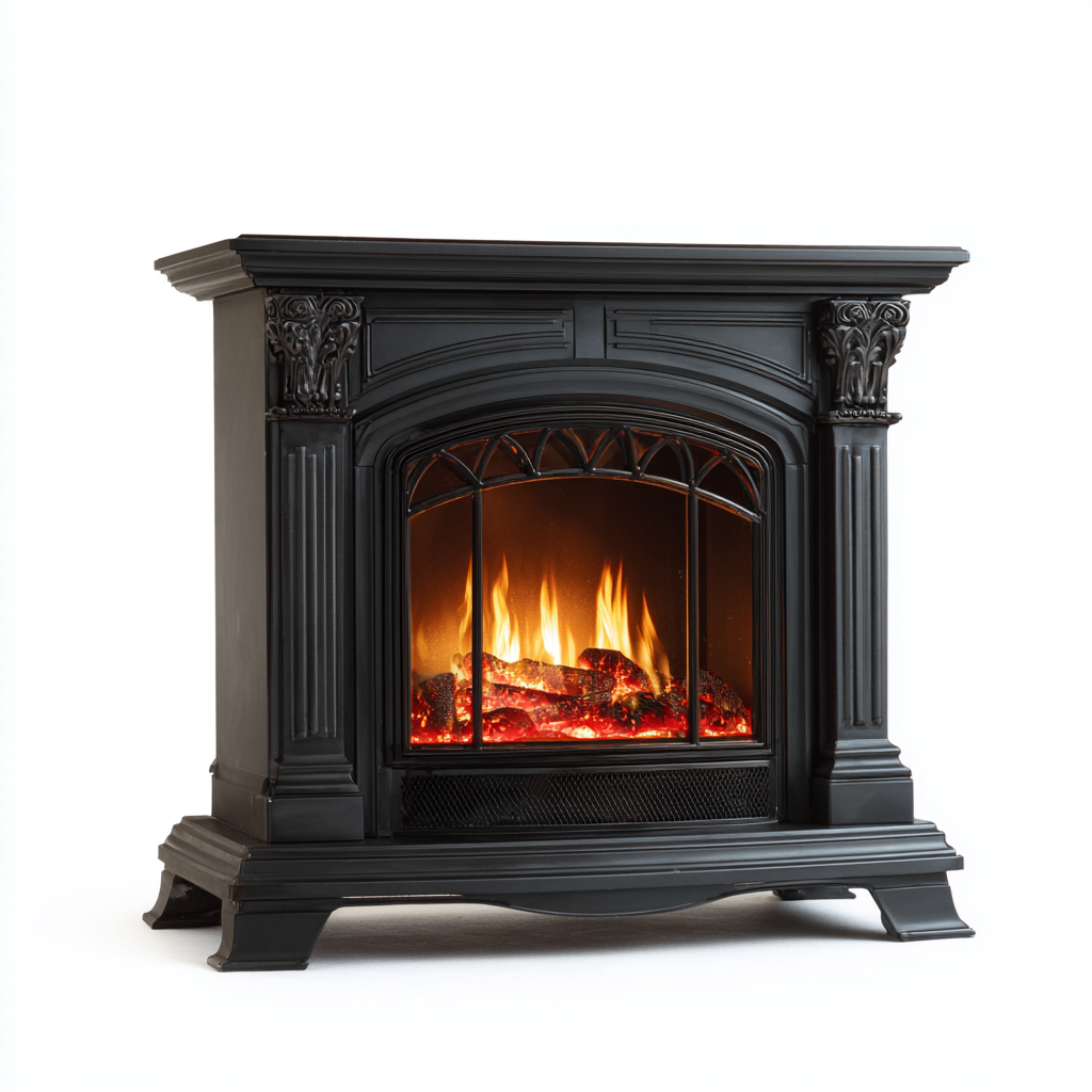 Camino-metallo-90x45x85cm-nero-stile classico-Dengohut