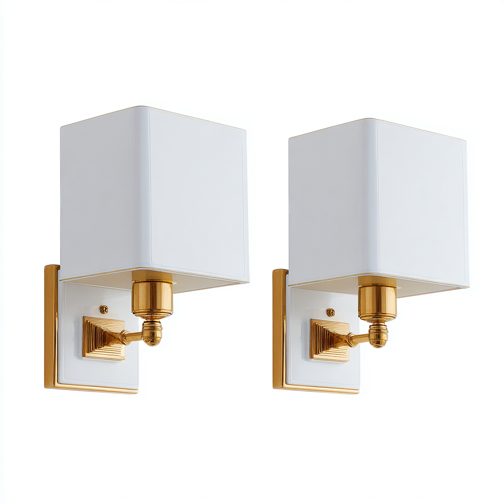 Applique da parete - Metallo-Tessuto - 26x15x34cm - Bianco-Oro - Stile moderno-Dengohut