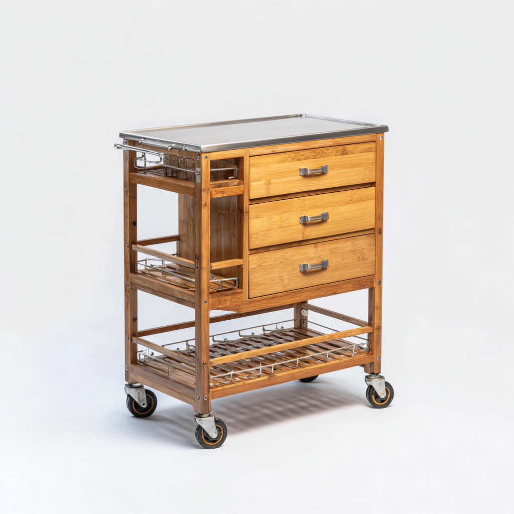 Isola da cucina-legno-metallo-60x40x85cm-Naturale-Argento-stile funzionale-Dengohut