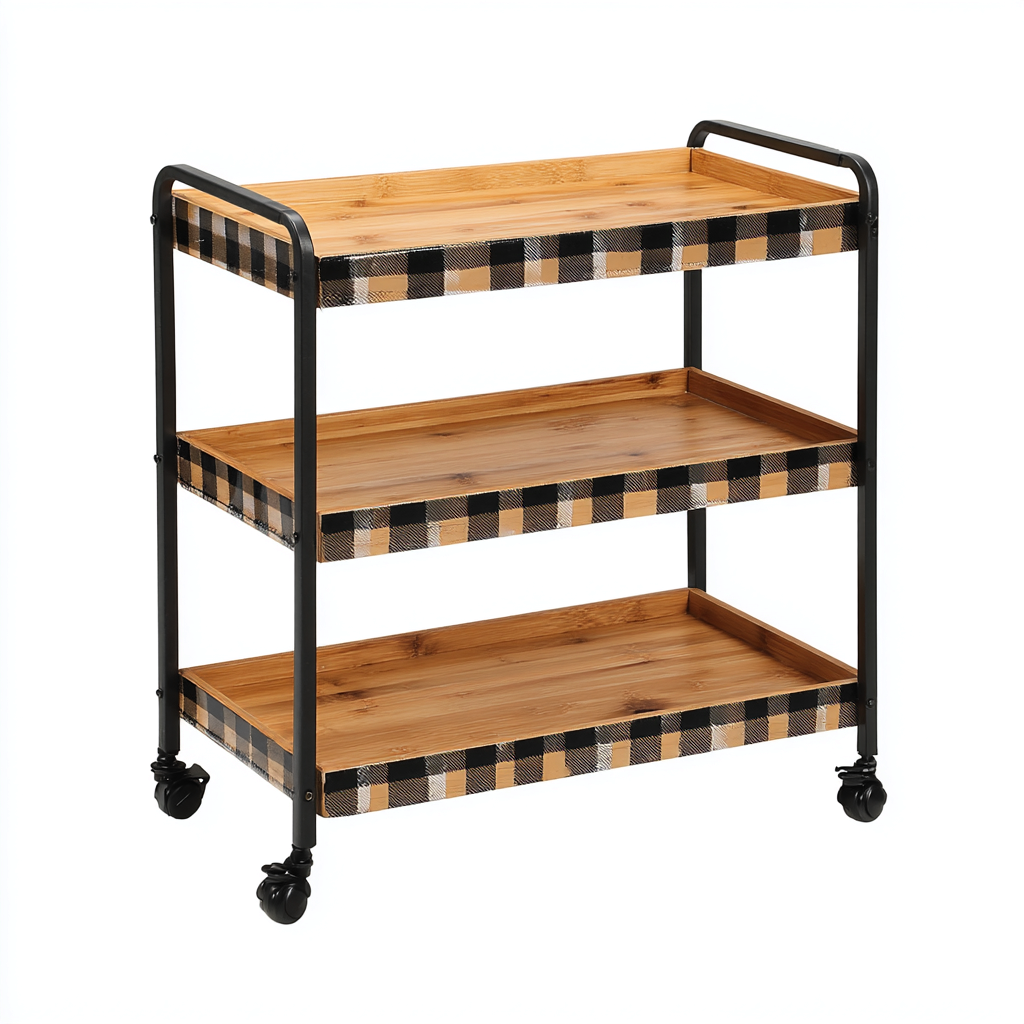 Carrello da cucina-bambù-metallo-72x36x82cm-Marrone-Nero-stile moderno-Dengohut