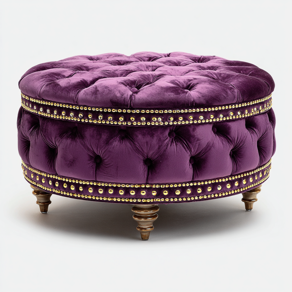 Pouf - velluto-legno-metallo - 65x65x40 cm - viola-oro - stile classico per soggiorno-Dengohut