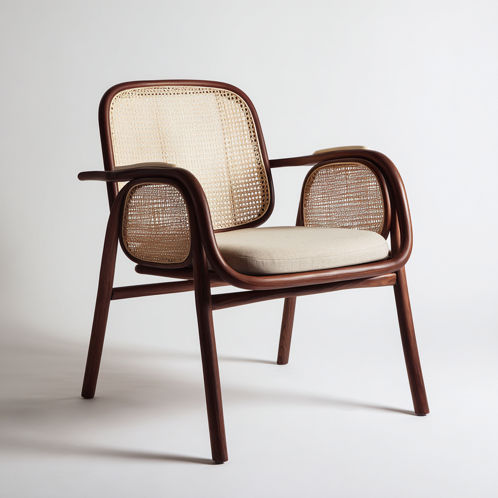 Poltrona da giardino - Legno-Rattan-Tessuto - 70x75x80cm - Marrone-Beige - Stile classico naturale per esterni-Dengohut