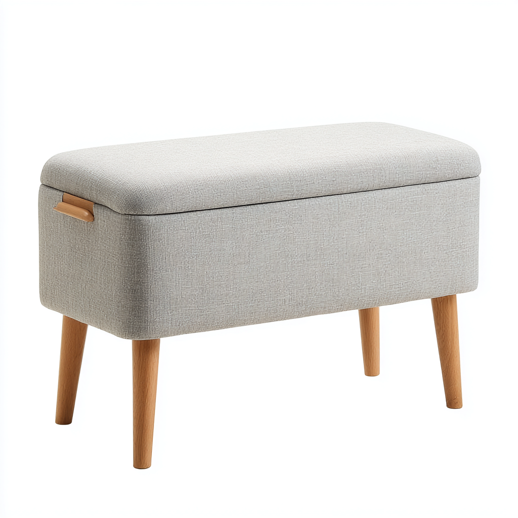 Panca da ingresso-Tessuto-Legno massello-95x38x45cm-Beige-Legno naturale-Stile minimalista-Dengohut