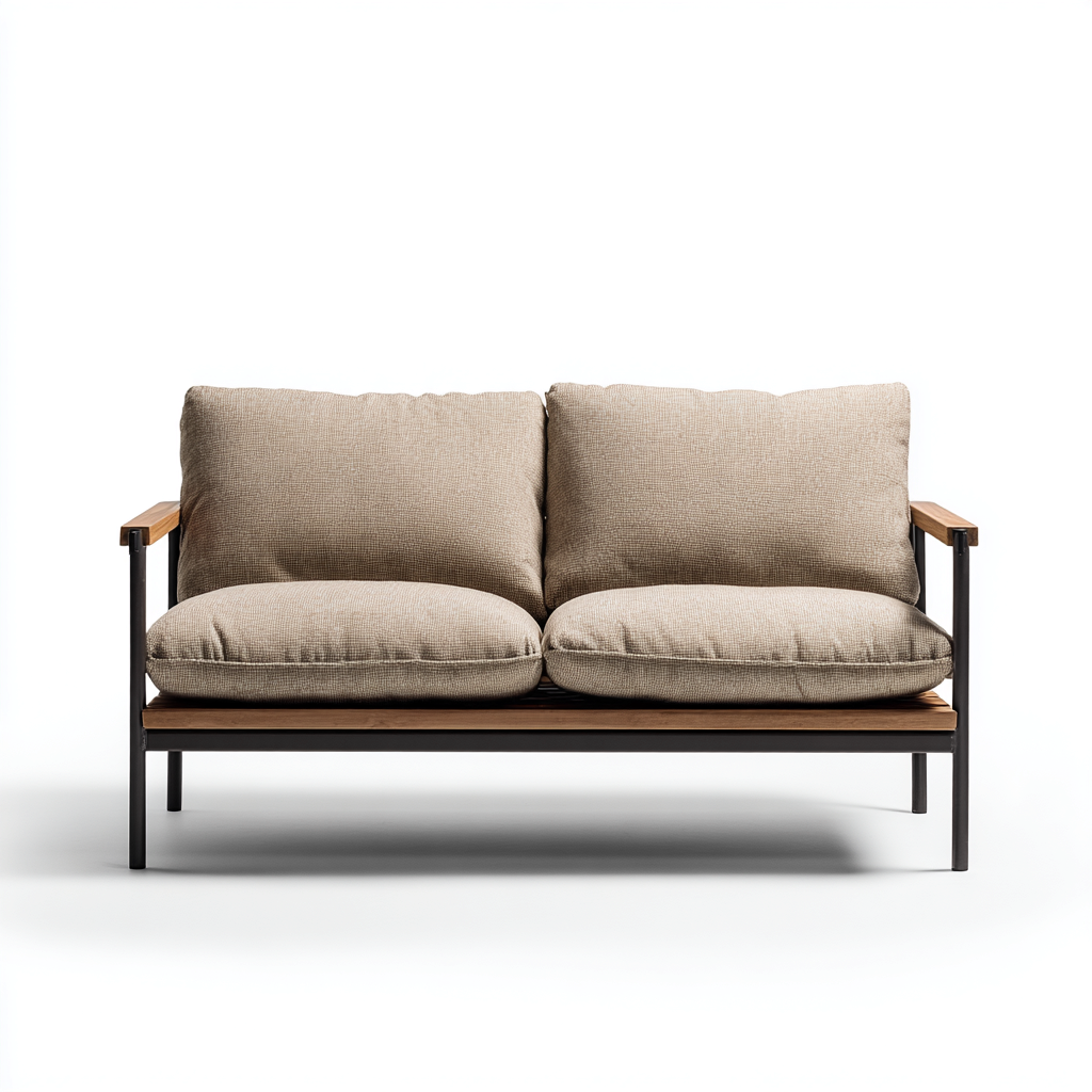 Divani da esterno-metallo-legno massello-tessuto-155x80x76cm-beige-naturale-moderno-Dengohut