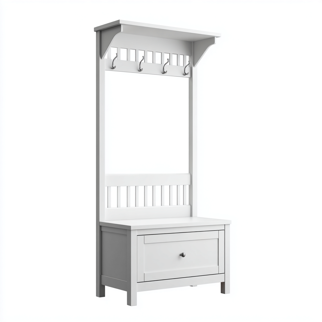 Attaccapanni-legno-metallo-90x38x185cm-bianco-design classico-Dengohut