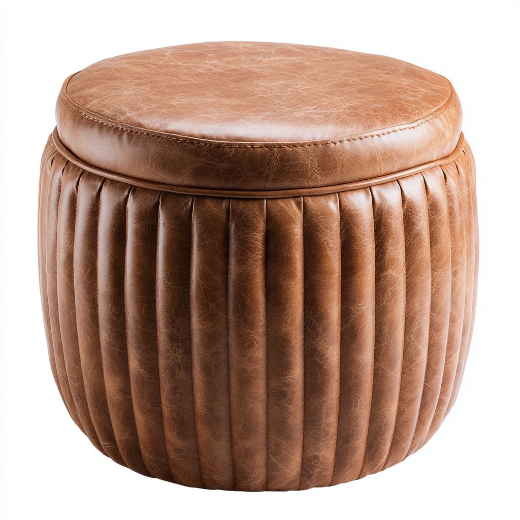 Pouf - pelle - 42x42x44cm - marrone - stile moderno-Dengohut