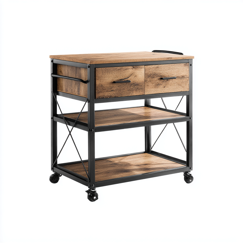 Isola da cucina-legno-metallo-90x50x90cm-Nero-Marrone-stile industriale-Dengohut