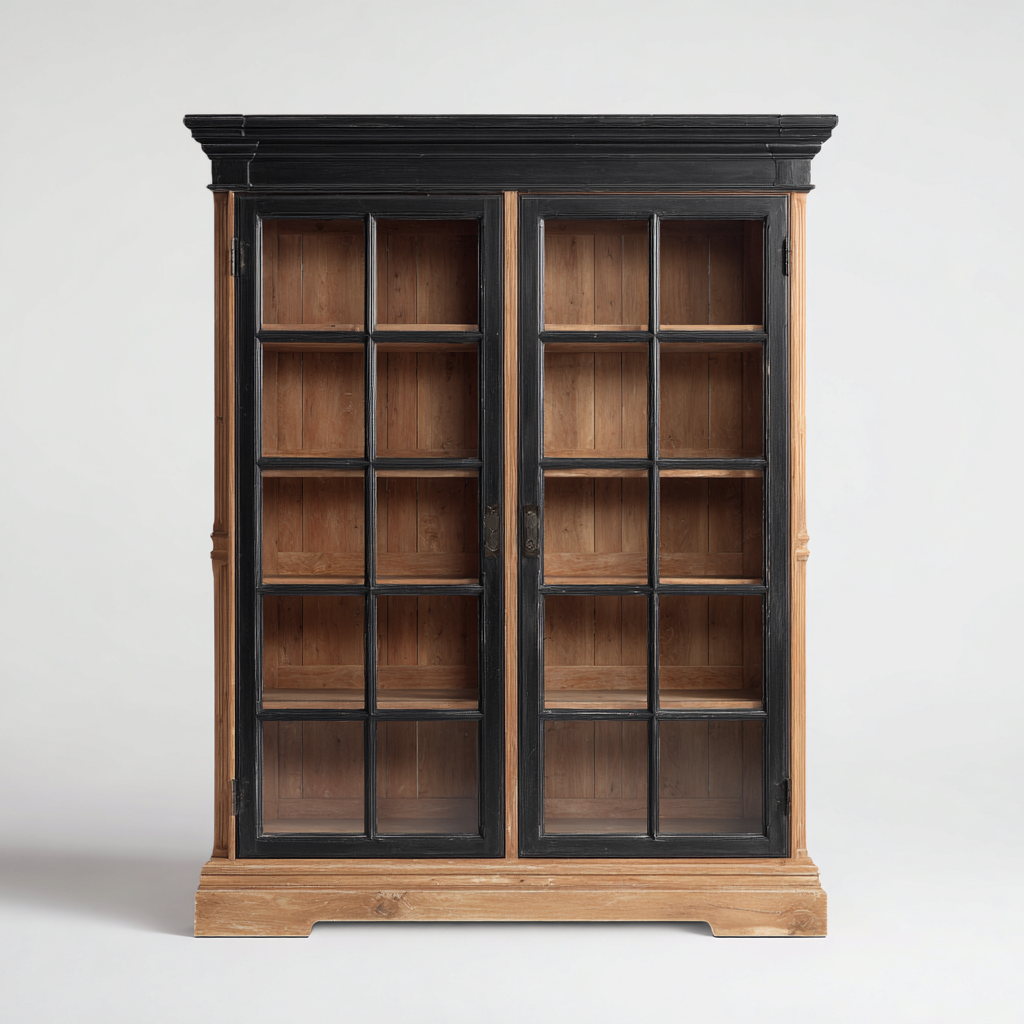 Armadietti da cucina-legno-vetro-120x40x190cm-Nero-Legno naturale-design classico-Dengohut