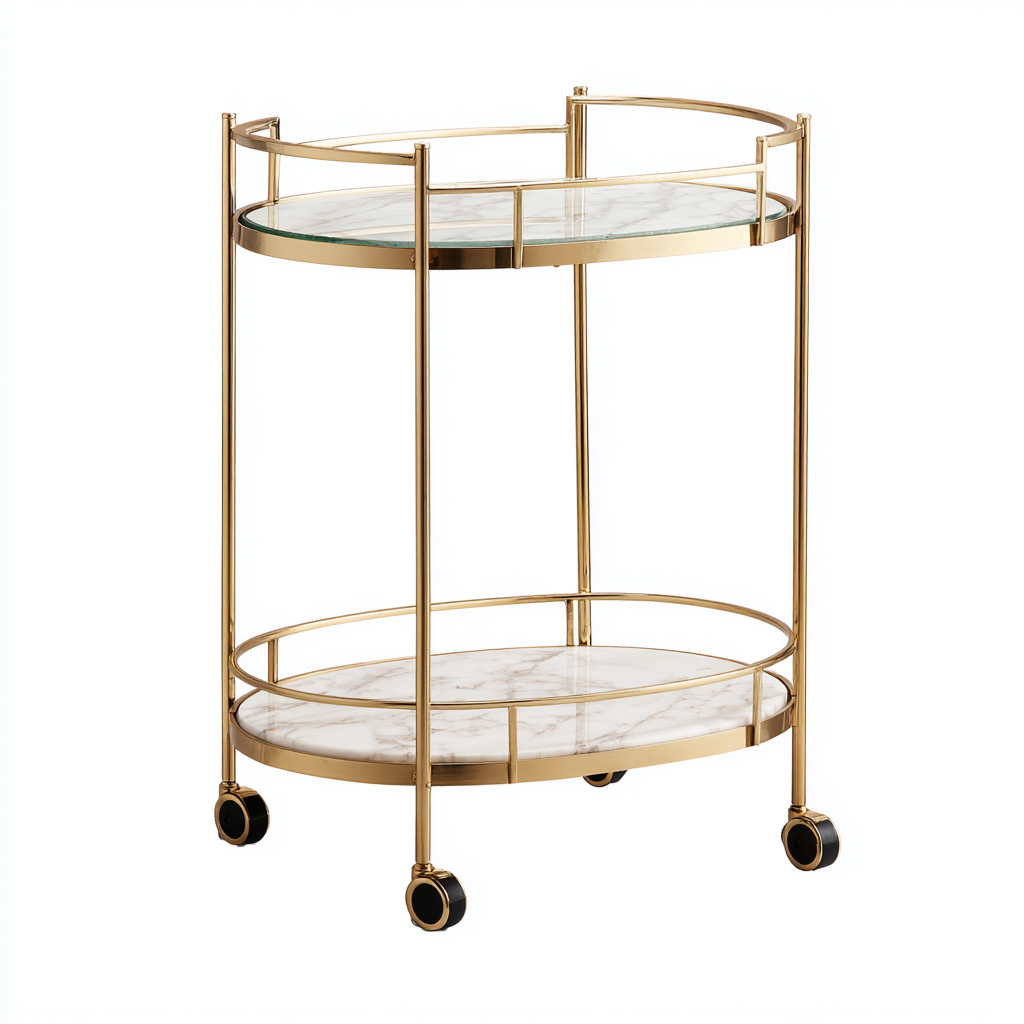 Carrello da cucina-metallo-vetro-50x50x85cm-Oro-stile elegante-Dengohut