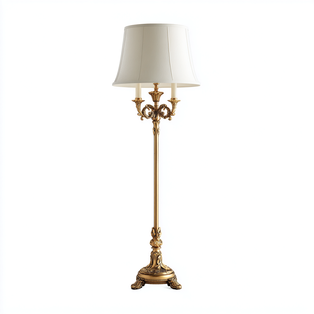 Lampada da terra-metallo-tessuto-48x48x175cm-ottone-bianco-classico-Dengohut