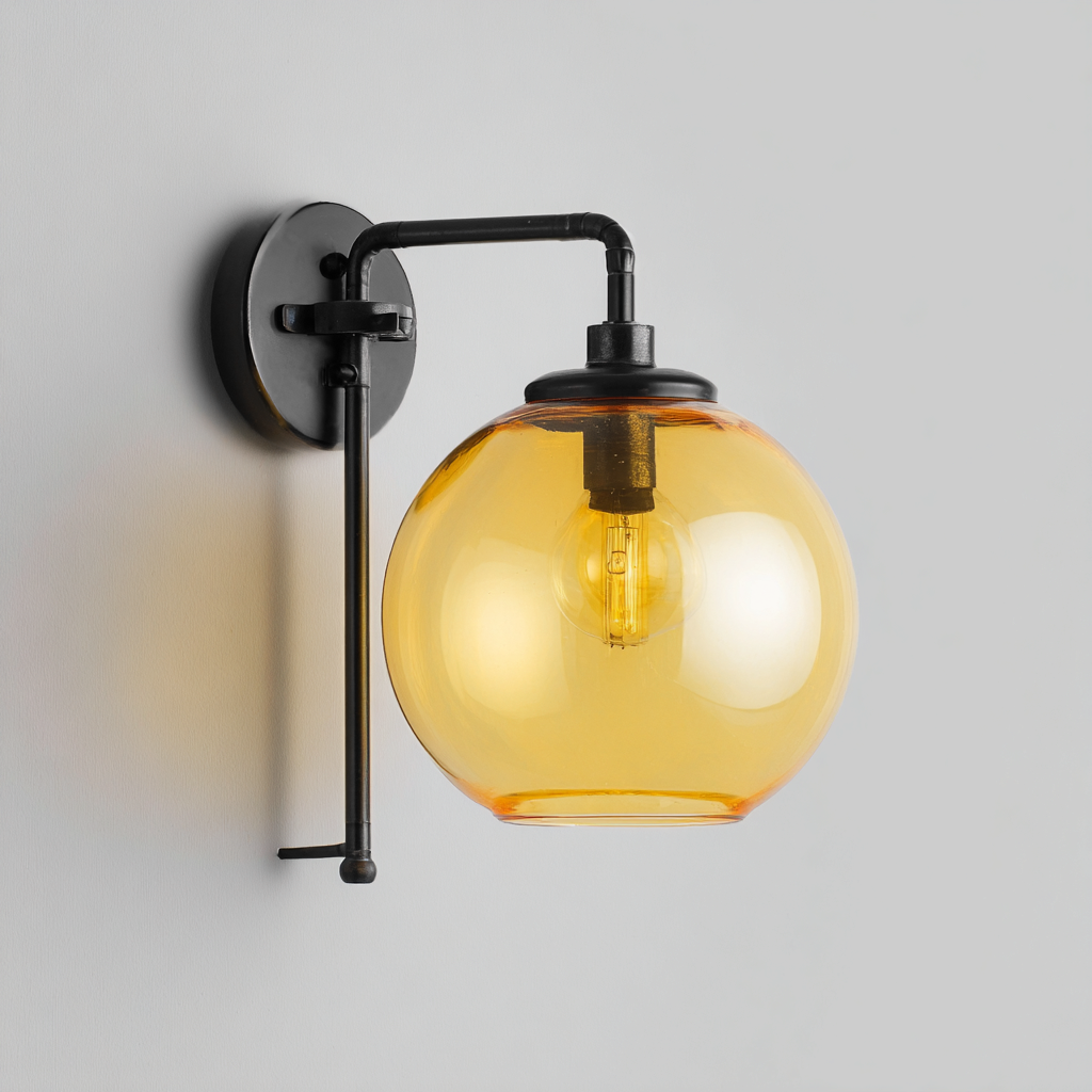 Applique da parete - Metallo-Vetro - 28x18x22cm - Ambra-Nero - Stile industriale-Dengohut