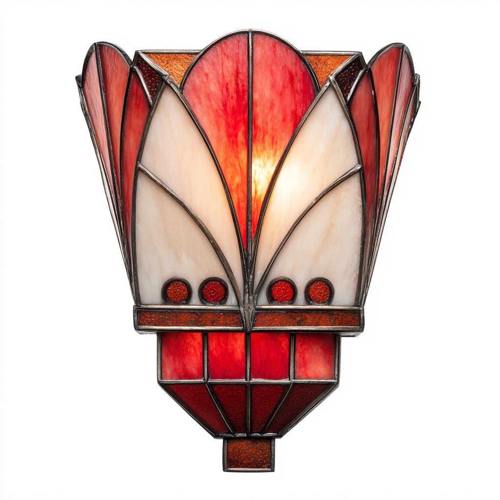 Applique da parete - Metallo-Vetro - 22x12x34cm - Rosso-Crema - Stile art deco-Dengohut