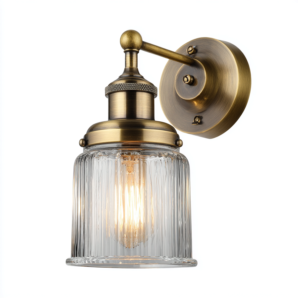 Applique da parete - Metallo-Vetro - 22x14x30cm - Ottone-Trasparente - Stile classico-Dengohut