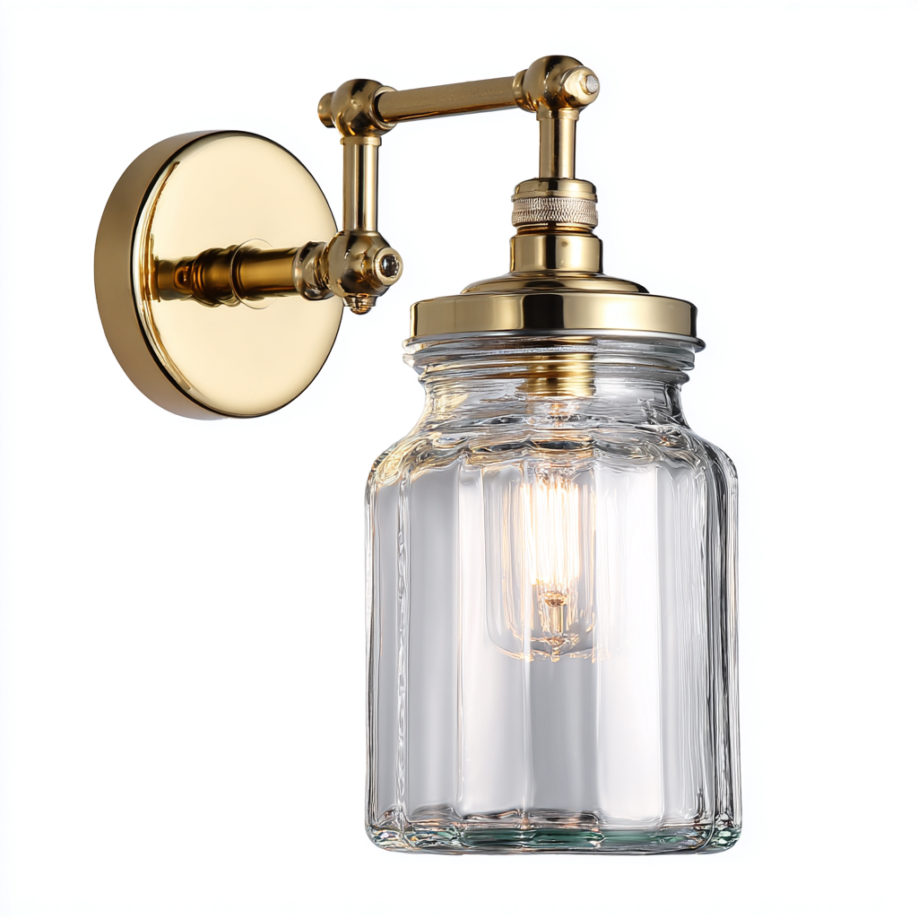 Applique da parete - Metallo-Vetro - 23x14x31cm - Oro-Trasparente - Stile classico-Dengohut