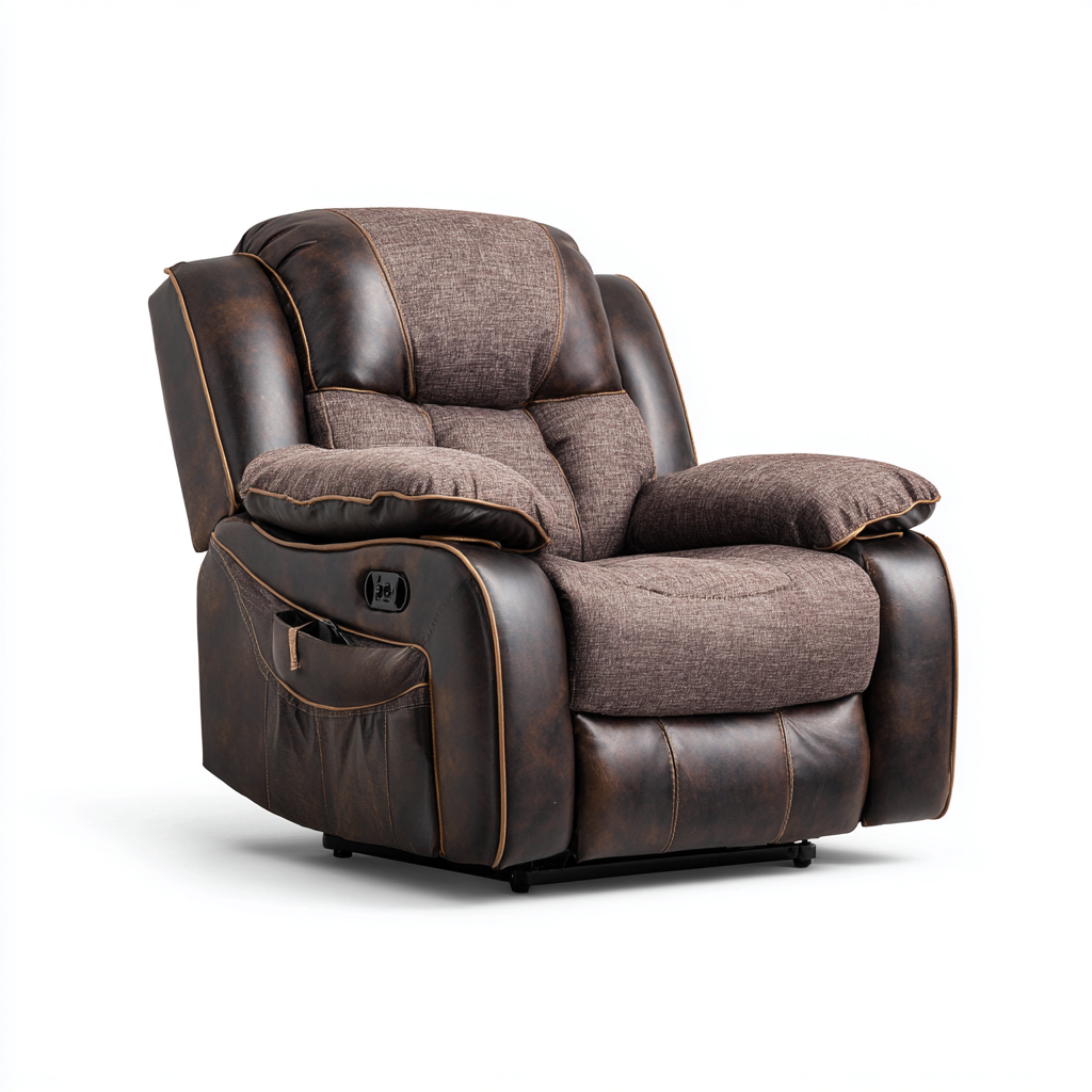 Poltrona reclinabile-Tessuto-Pelle sintetica-98x96x108cm-Marrone scuro-Stile comfort classico-Dengohut