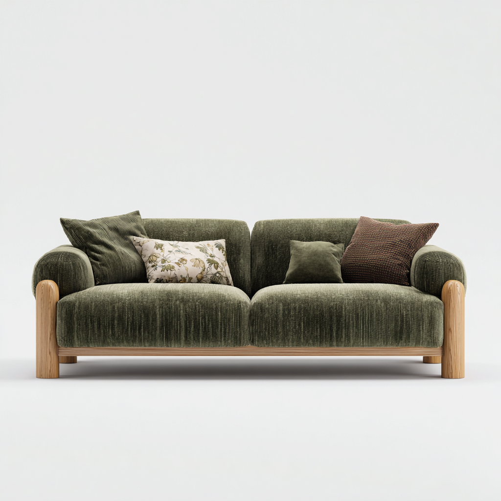 Divani a 3 posti-tessuto-legno-220x95x78cm-verde scuro-stile moderno-Dengohut