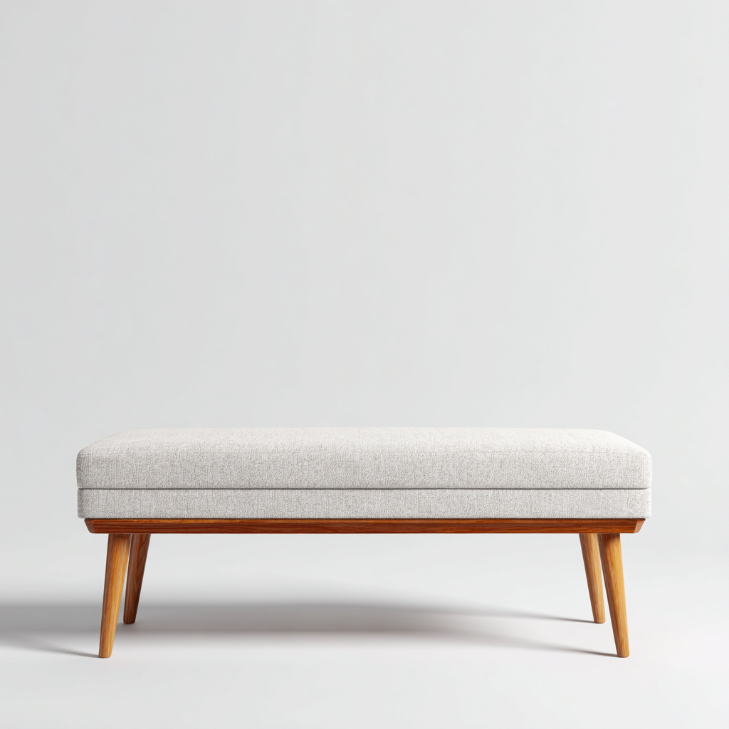 Panca da ingresso-Tessuto-Legno massello-155x42x46cm-Beige-Legno naturale-Stile minimalista-Dengohut