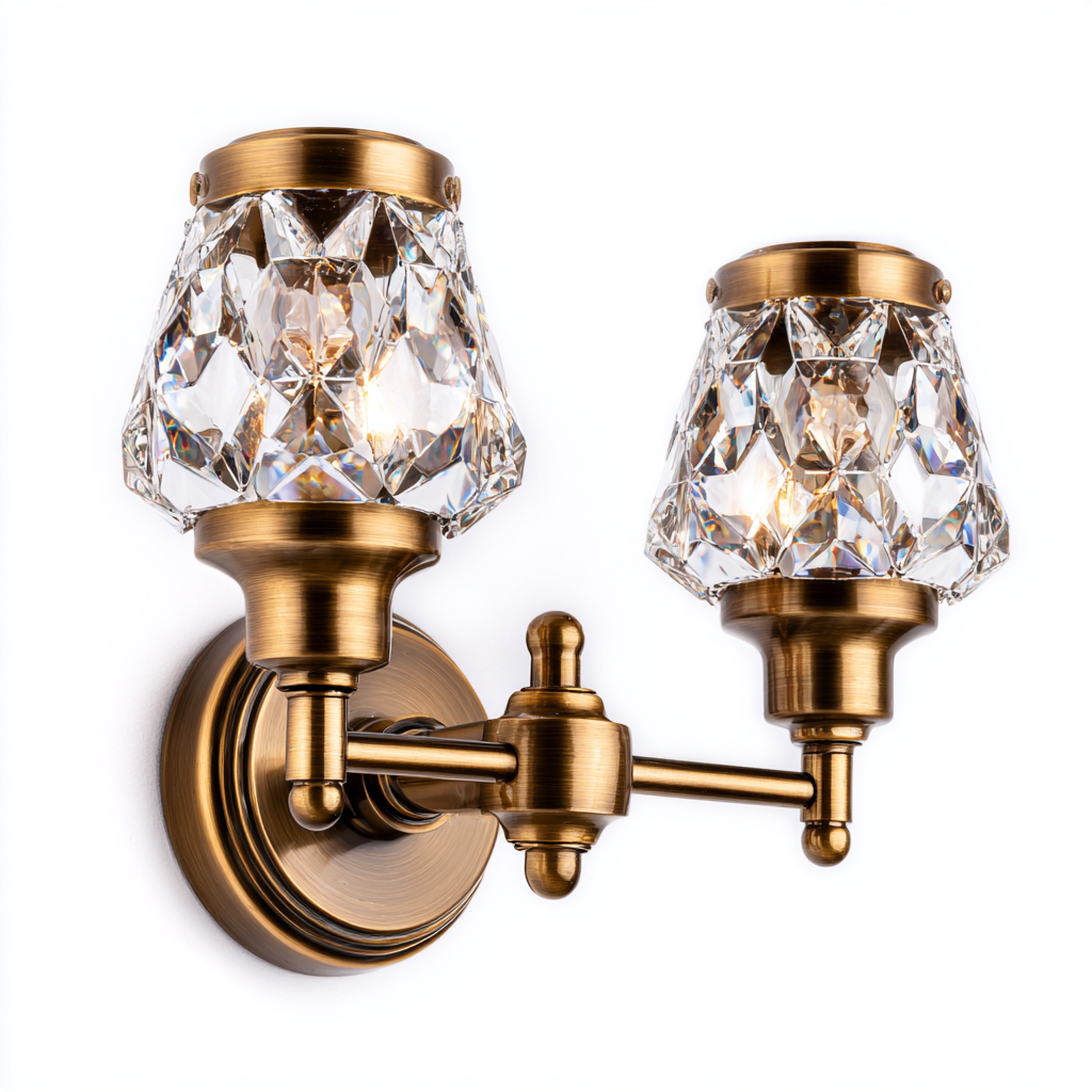 Applique da parete - Metallo-Vetro - 34x18x26cm - Ottone-Trasparente - Stile classico-Dengohut