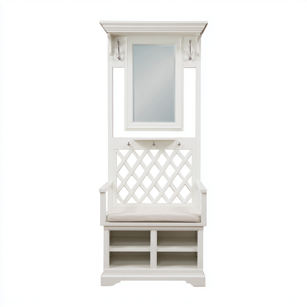 Attaccapanni-legno-metallo-96x40x198cm-bianco-design classico-Dengohut