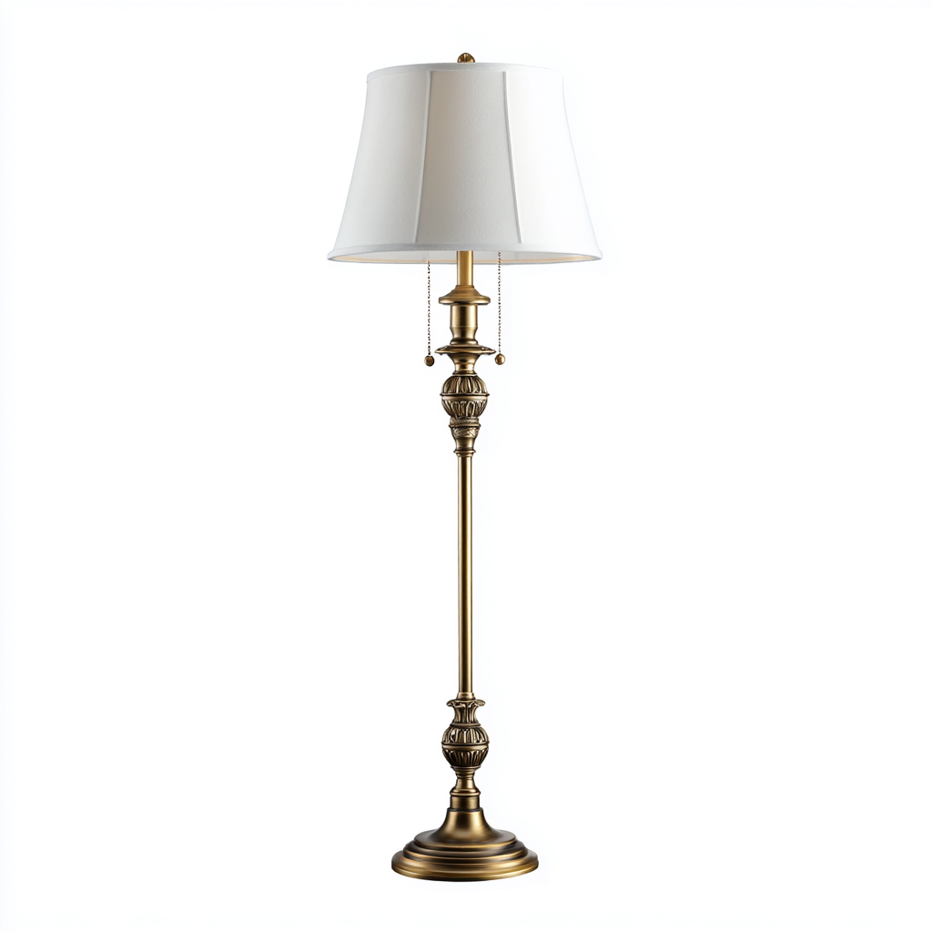 Lampada da terra-metallo-tessuto-46x46x170cm-ottone-bianco-classico-Dengohut