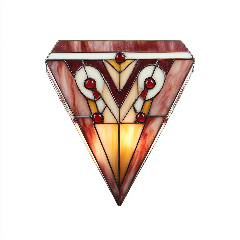 Applique da parete - Metallo-Vetro - 24x14x32cm - Rosso-Crema - Stile art deco-Dengohut