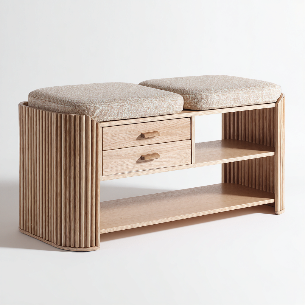 Scarpiera panca-Legno massello tessuto-110x35x45cm-Legno naturale beige-Stile nordico moderno-Dengohut