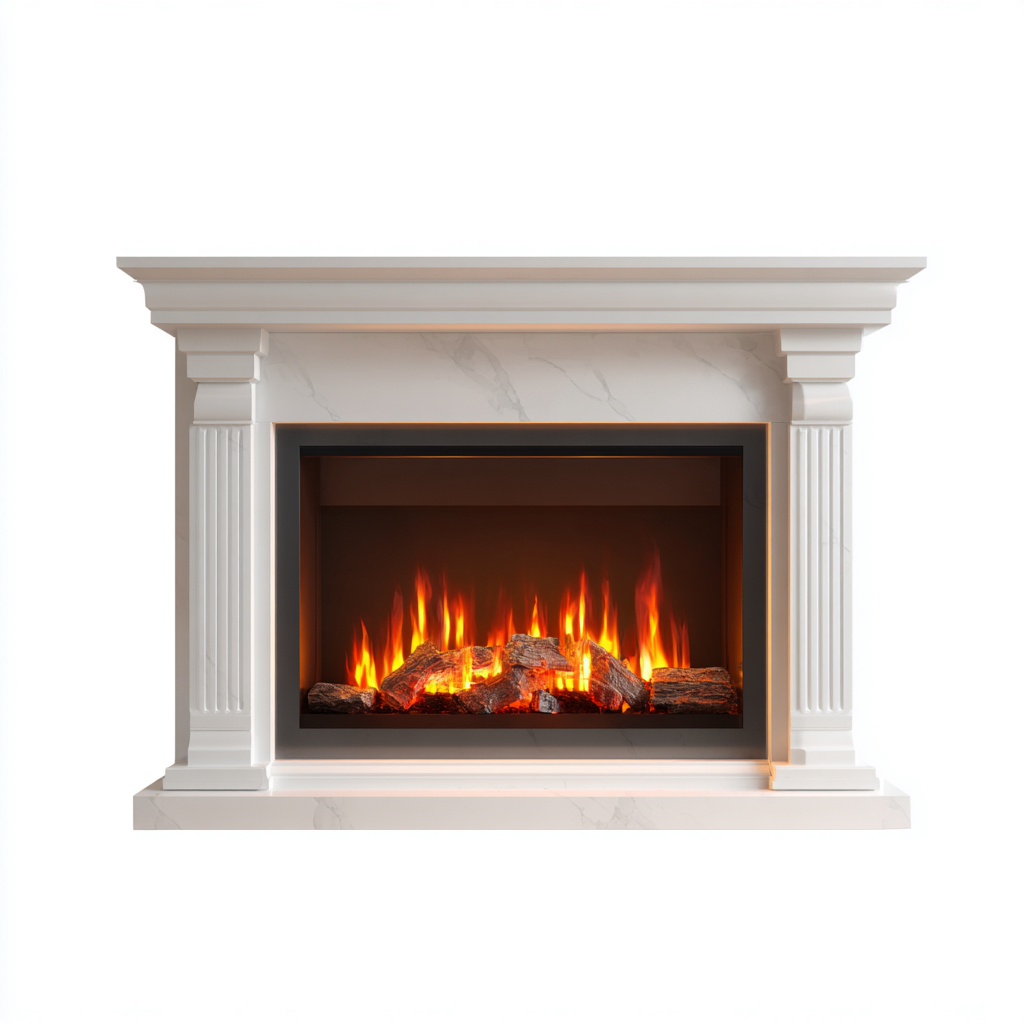 Camino-metallo-150x40x100cm-bianco-stile classico-Dengohut