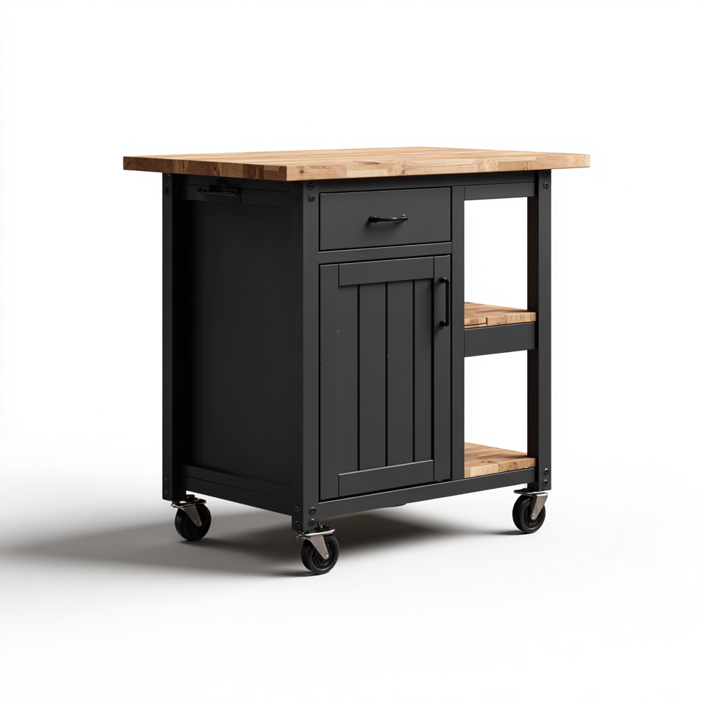 Isola da cucina-legno-100x60x90cm-Nero-stile industriale-Dengohut