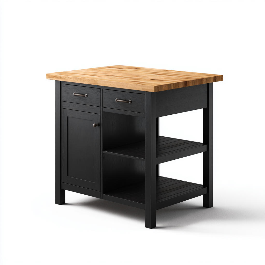 Isola da cucina-legno-100x60x90cm-Nero-stile industriale-Dengohut