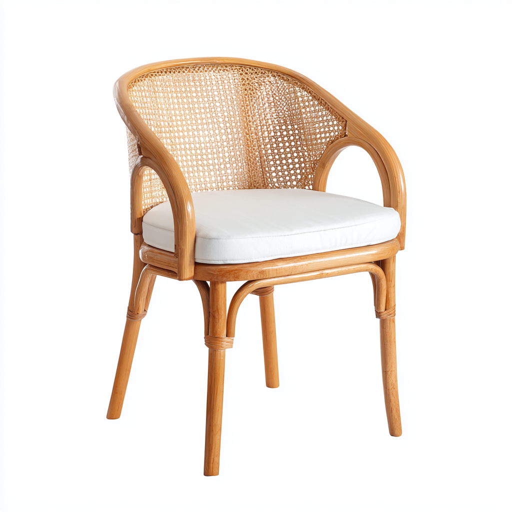 Poltrona da giardino - Rattan-Legno-Tessuto - 60x62x80cm - Naturale-Bianco - Stile naturale elegante per esterni-Dengohut