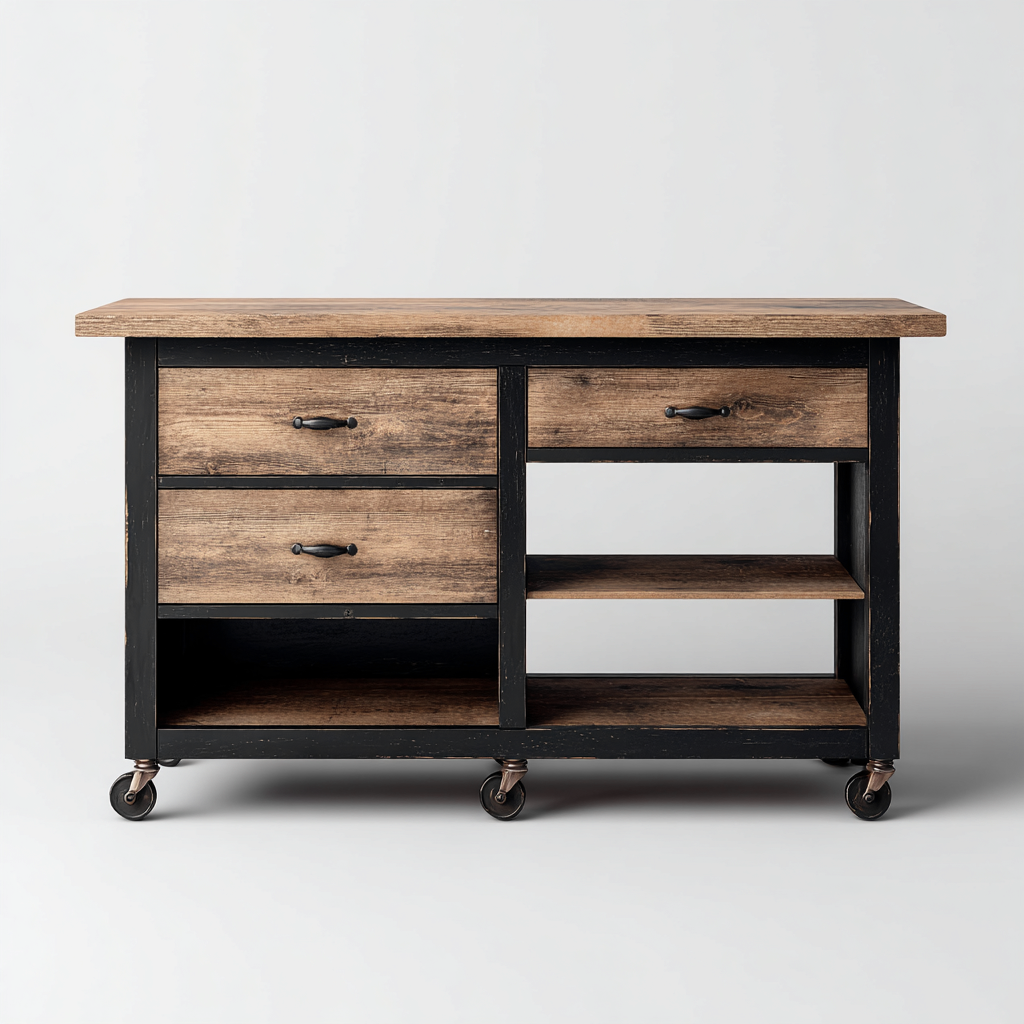 Isola da cucina-legno-metallo-120x50x90cm-Nero-Naturale-stile industriale-Dengohut