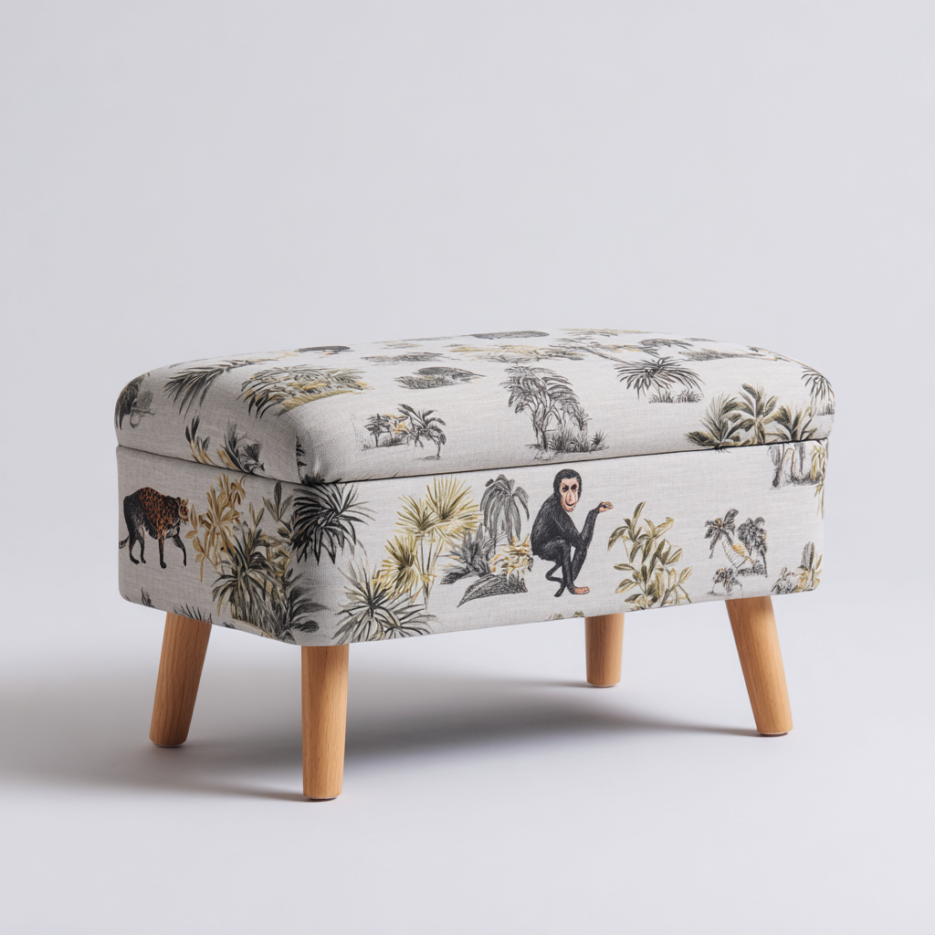 Pouf - tessuto-legno - 80x40x45 cm - grigio - stile decorativo per soggiorno-Dengohut