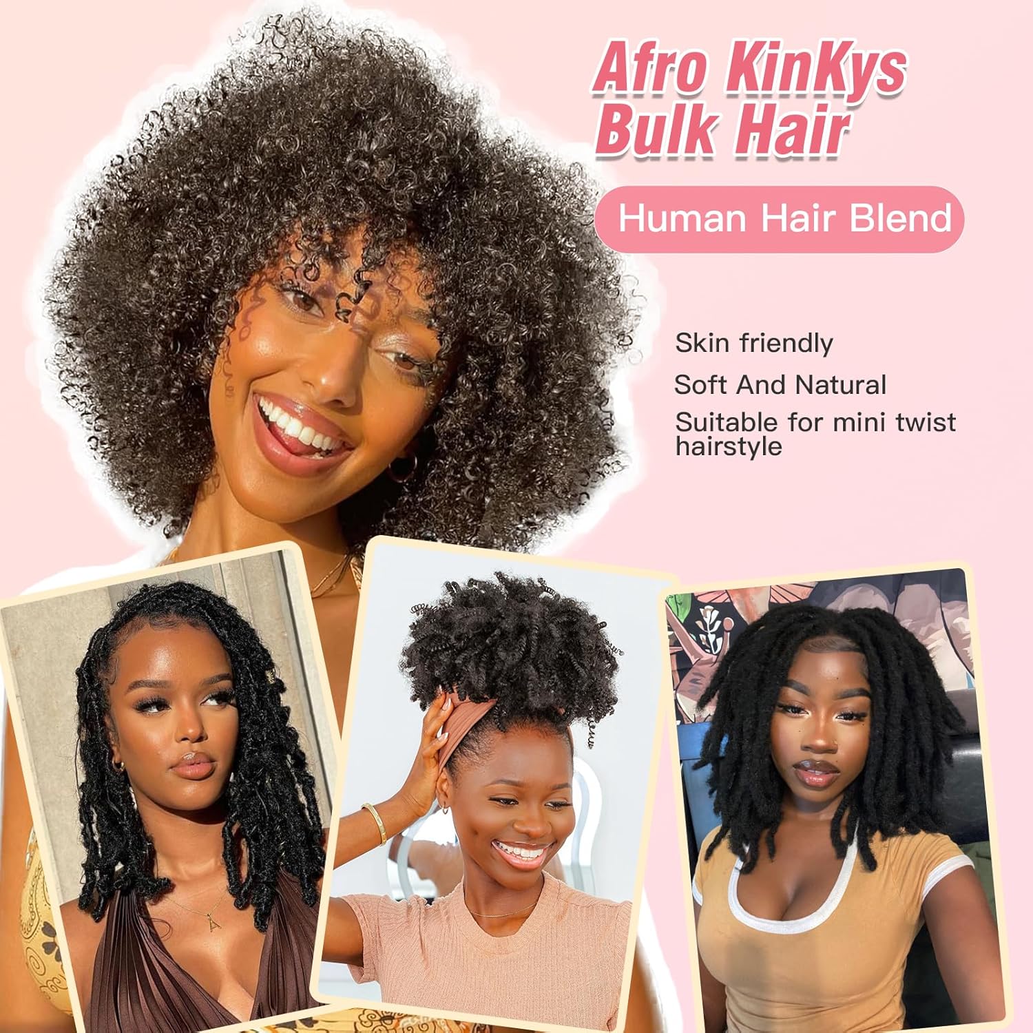 Afro Kinkys Bulk Hair for Dreadlocks Extensions Repair Locs 12 Inch 50g 4c Springy Afro Kinky-Curly Hair for Twist Braiding Mini Twists Crochet Hair Braids Locks Dark Brown