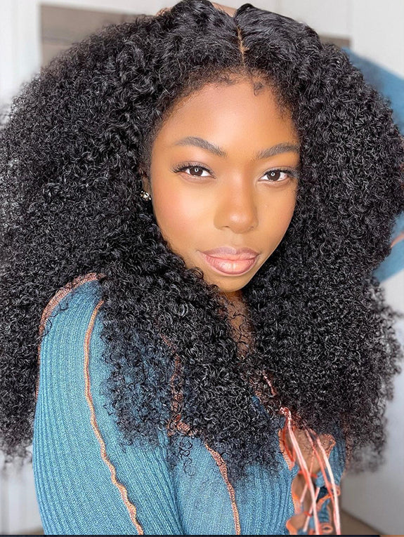 [Free Upgraded 7x6 Lace] 4C Baby Hair Kinky Curly 7x6 Pre Cut Lace Front Wig Wear and Go Glueless 200%/250% Density Human Hair Wigs Beginner Friendly