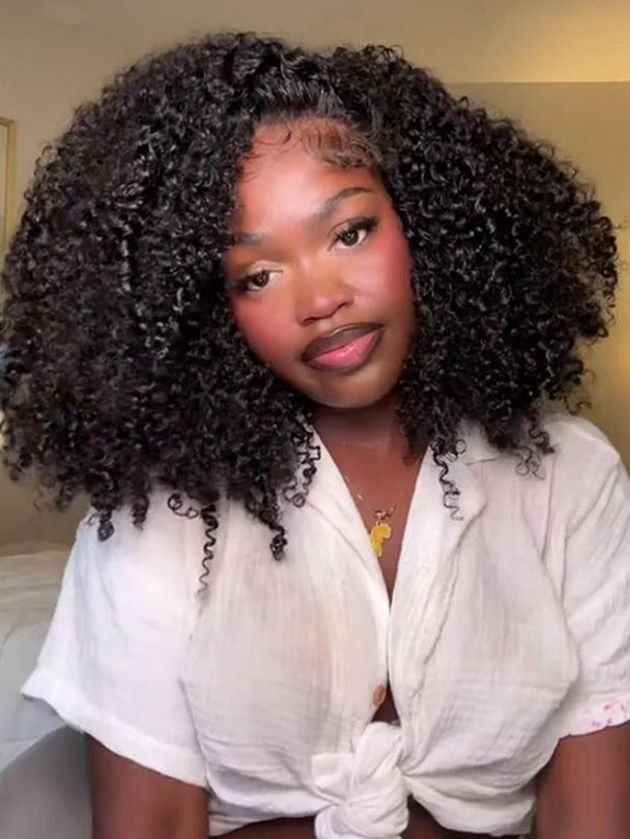 [Free Upgraded 7x6 Lace] 4C Baby Hair Kinky Curly 7x6 Pre Cut Lace Front Wig Wear and Go Glueless 200%/250% Density Human Hair Wigs Beginner Friendly