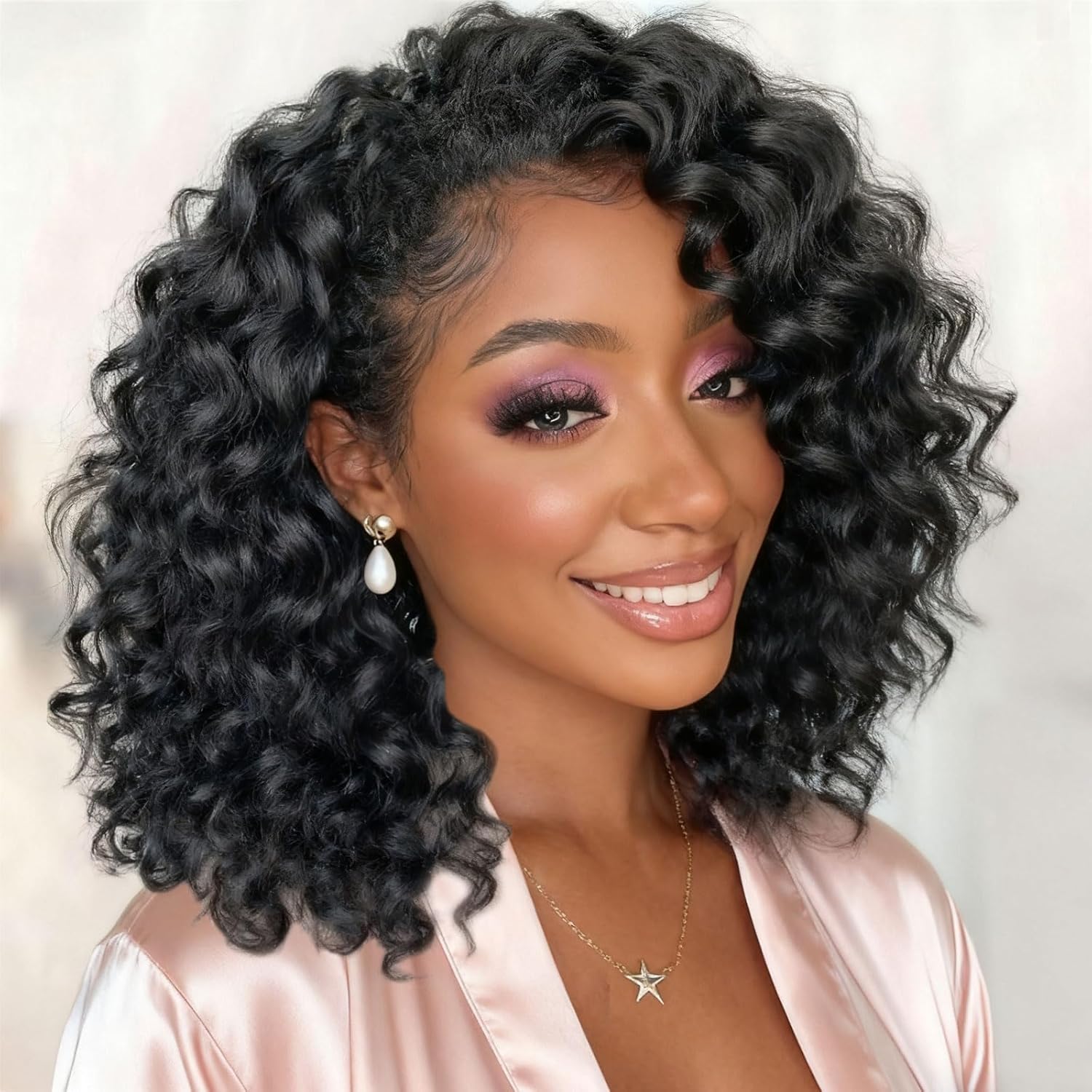 GoGo Curl Crochet Hair for Black Women 10 Inch Prelooped Ocean Wave Crochet Hair Curly Crochet Braids Deep Water Wave Beach Curl Synthetic Braiding Hair Extensions Soft as Human Hair 7 Packs 1B