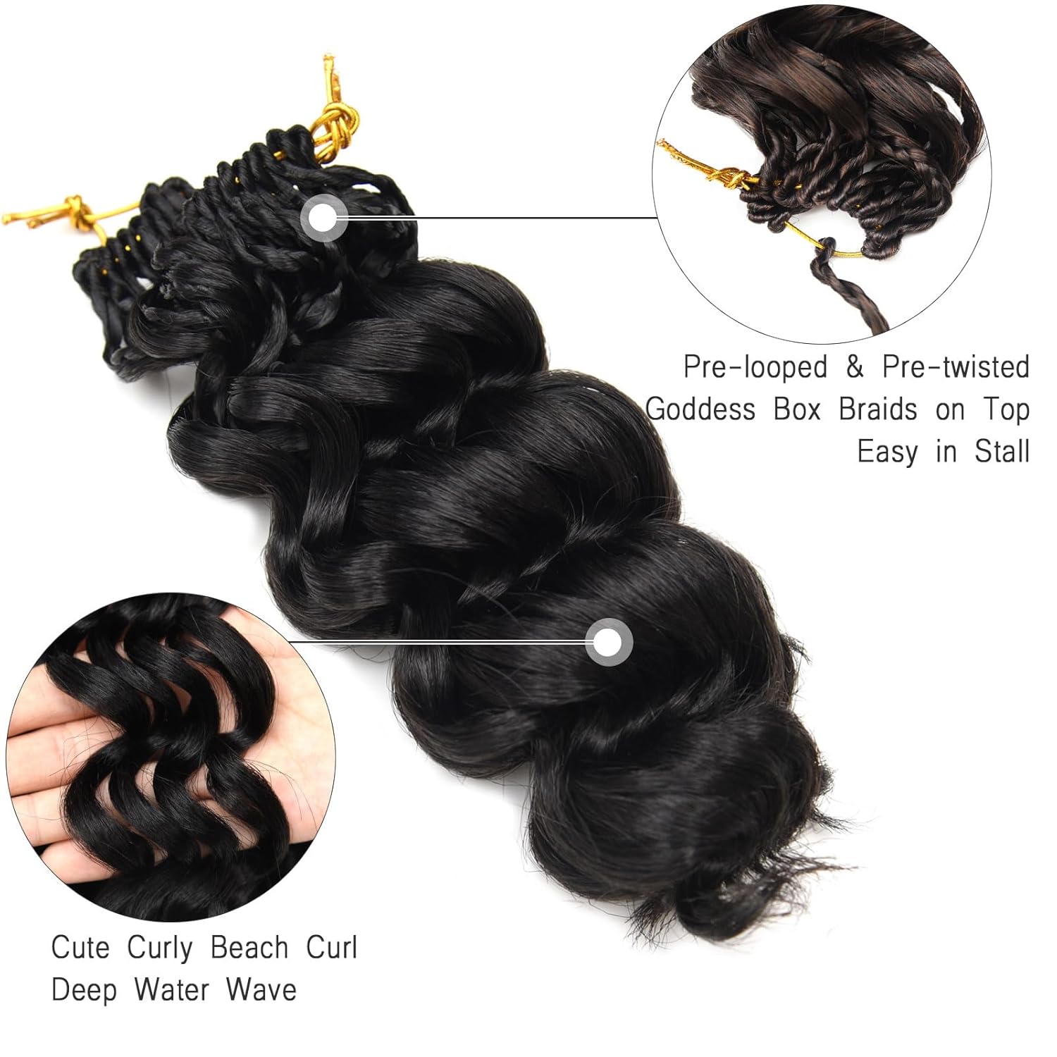 GoGo Curl Crochet Hair for Black Women 10 Inch Prelooped Ocean Wave Crochet Hair Curly Crochet Braids Deep Water Wave Beach Curl Synthetic Braiding Hair Extensions Soft as Human Hair 7 Packs 1B