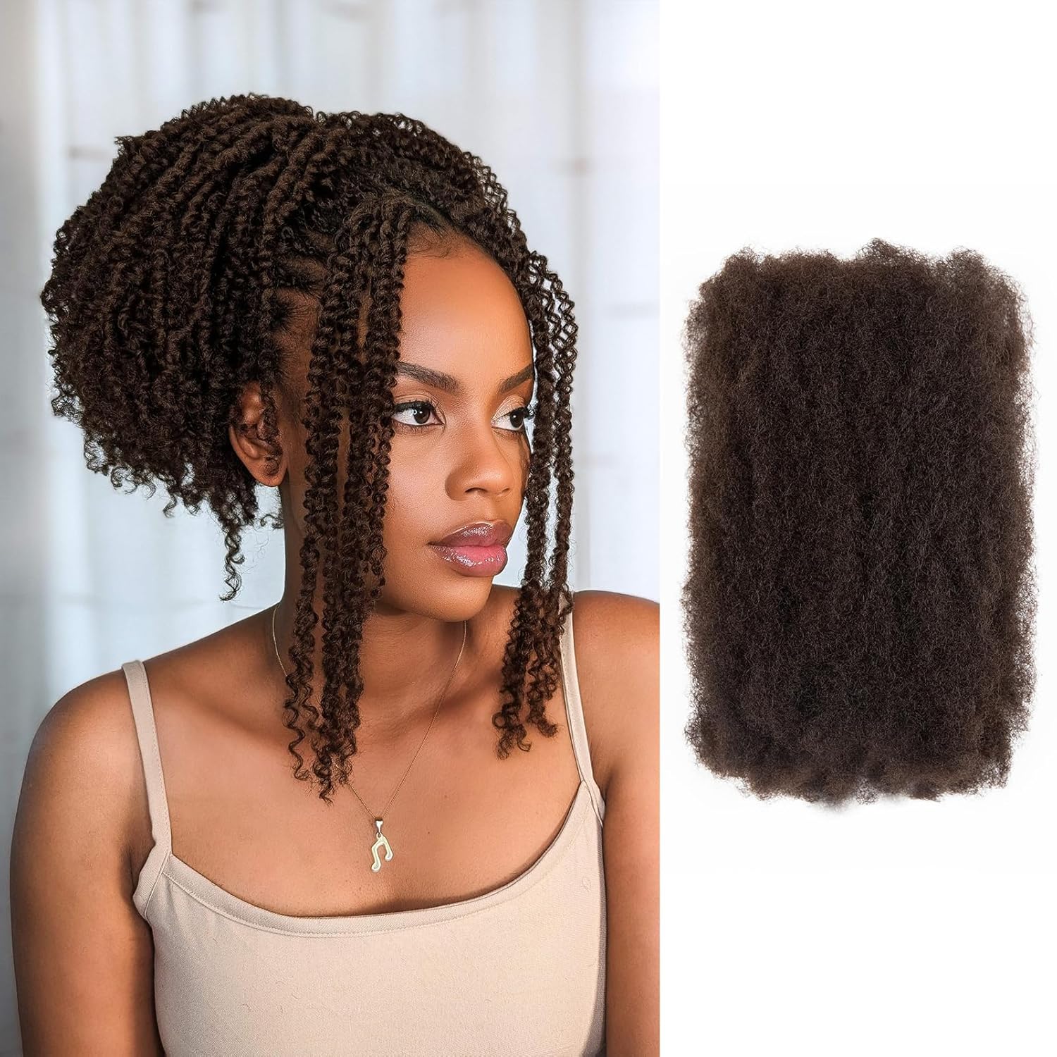 Afro Kinkys Bulk Hair for Dreadlocks Extensions Repair Locs 12 Inch 50g 4c Springy Afro Kinky-Curly Hair for Twist Braiding Mini Twists Crochet Hair Braids Locks Dark Brown