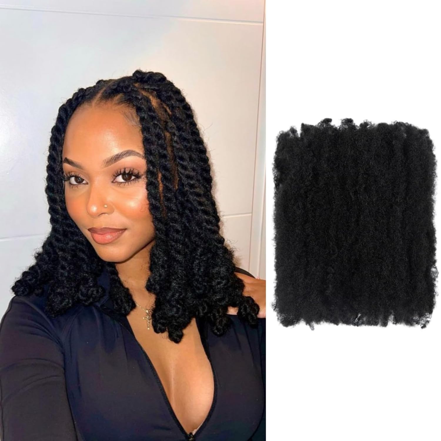 Afro Kinkys Bulk Hair for Dreadlocks Extensions Repair Locs 12 Inch 50g 4c Springy Afro Kinky-Curly Hair for Twist Braiding Mini Twists Crochet Hair Braids Locks Dark Brown