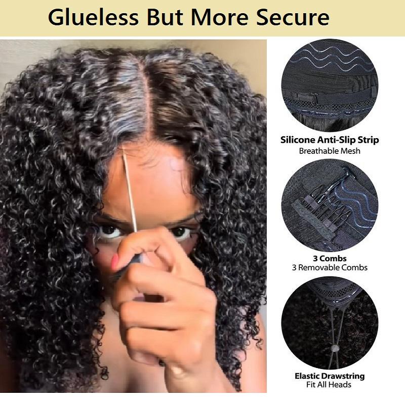 [Free Upgraded 7x6 Lace] 4C Baby Hair Kinky Curly 7x6 Pre Cut Lace Front Wig Wear and Go Glueless 200%/250% Density Human Hair Wigs Beginner Friendly