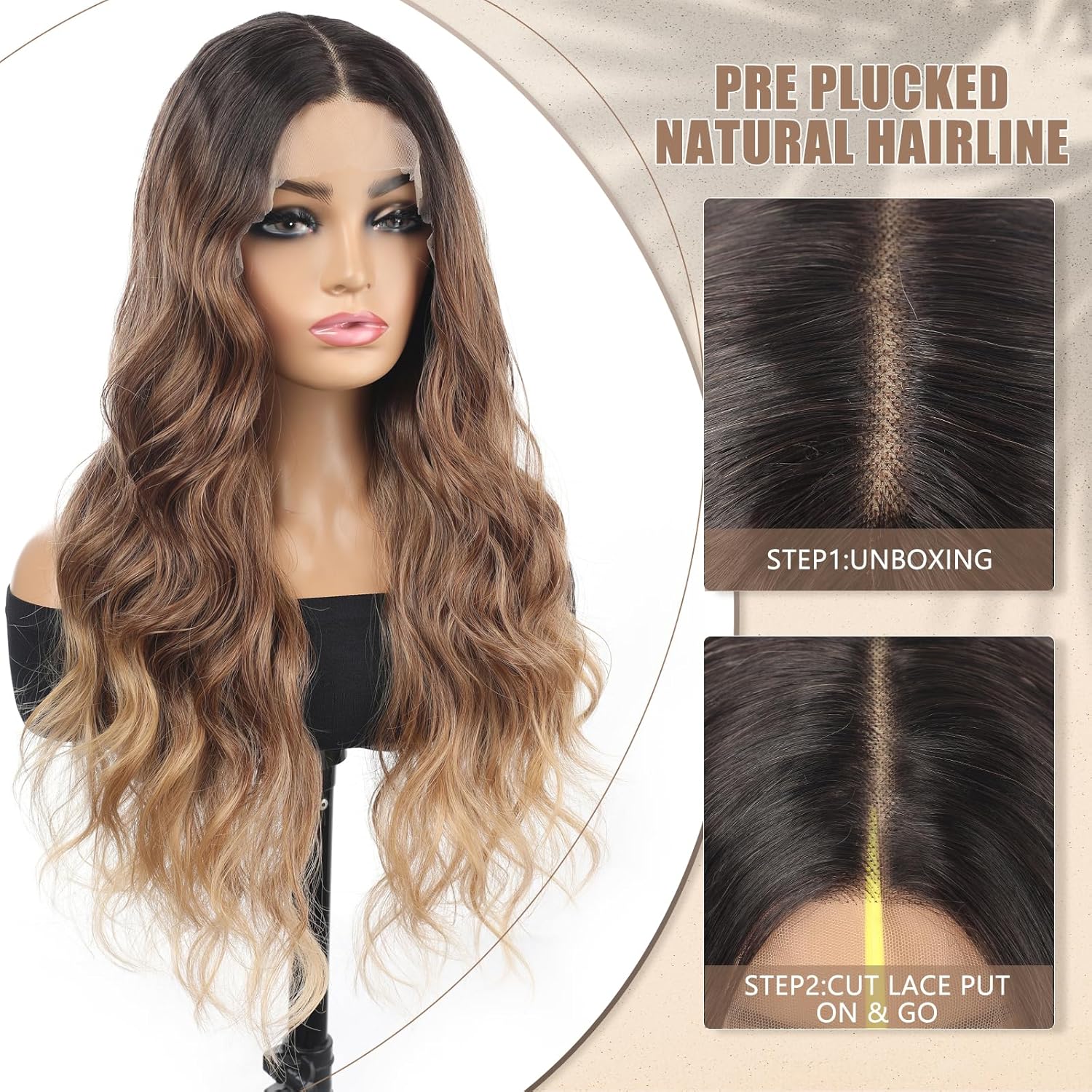 Lace Front Wig Pre Plucked Honey Blonde 13x4x1 Wigs for Women Ready to Wear HD Glueless Natural Long Wavy Wig for Women Middle Part Natural Look